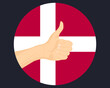 Hand approve sign with Denmark flag, thumb up, approval or vote concept
