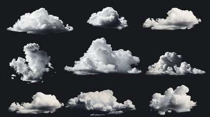 Sticker - Isolated clouds on black background. Design elements.