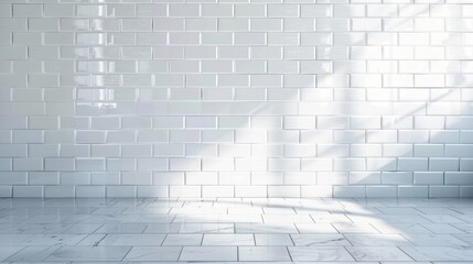 Poster - The concept of kitchen wallpaper is a close-up of a modern white brick tile wall texture