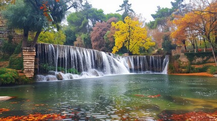 Wall Mural - Autumn colors make the waterfalls in the forest look very beautiful. A sunny day in nature and a wonderful view of my autumn with its gorgeous colors. View of the waterfall in autumn. Bursa, Turkey