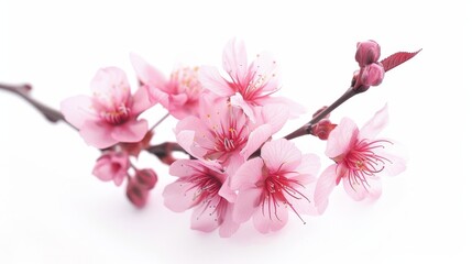 Poster - An isolated cherry tree branch with pink spring flowers in spring.