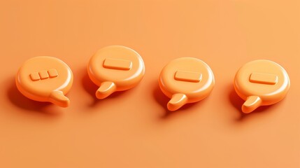 Poster - Four 3D speech bubble icons, isolated on an orange background. 3D Chat Icon Set.
