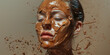 Beautiful young woman's face artfully covered with chocolate, her eyes closed in a serene expression, close-up beauty