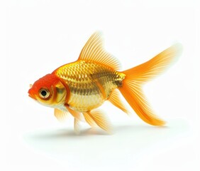 KS Photo of Golden goldfish on white background isolated.
