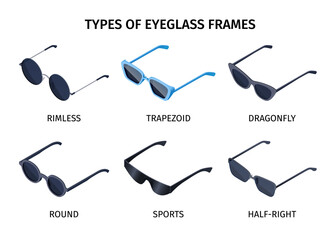 Poster - Isometric sunglasses elements collection with different types of glasses