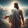 Jesus walking in glory, back view