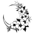 A black crescent moon vector enveloped by floral patterns, combining celestial and botanical elements in a harmonious design.
