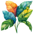 Watercolor painting of botanical tropical leaves isolated on transparent background.