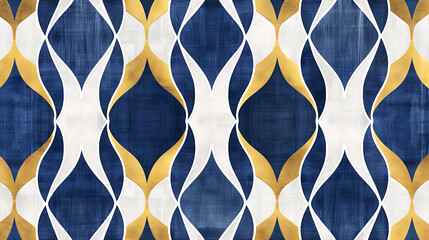 Wall Mural - Simple chic blue and gold minimalist repeating elegant pattern design with geometric sophisticated shapes. generative ai