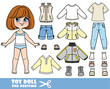 Cartoon brunette girl  with short bob and clothes separately  -  long sleeve, shorts, jacket, jeans and boots