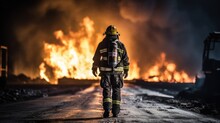 Heroic Firefighter Approaching Inferno Amidst Smoke