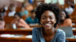 © Keitma - Portrait of an black afro american happy university student sitting in a college lecture hall