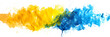 Yellow and blue watercolor splash on transparent background.