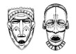 African masks of savages engraving style PNG
