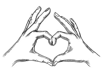 Wall Mural - Hands making heart sign engraving PNG