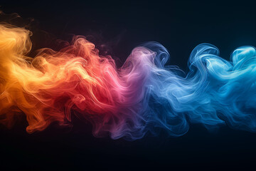 Wall Mural - Vibrant smoke in rainbow hues creates abstract shapes against a dark background.