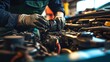 mechanic is doing the annual car inspection. Car repair shop is ready to serve. Car mechanic inspects car engine problems technical inspection engine safety Maintenance Changing the engine oil