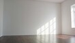 empty white room wall with shadow and light from windows, white interior background for product presentation, minimalist style, modern interior concept