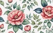 A beautiful floral seamless pattern featuring vintage watercolor flowers and leaves