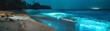 Beach with a bioluminescent light show, as microorganisms light up the sand and surf, vibrant and lively, in an unspoiled natural environment , Magazine Photography