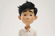 Sad unhappy upset Asian cartoon character young man male boy person wearing white shirt in 3d style design on light background. Human people feelings expression concept