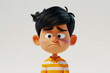 Sad stressed upset cartoon character young man boy teen person wearing orange stripped shirt in 3d style design on light background. Human people feelings expression concept