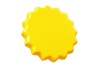 Wall Mural - Yellow round starburst sticker floating in air. 3D render illustration