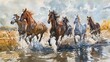Celebrated horses of the Old West, Watercolor style