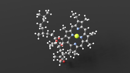 Sticker - chlorophyll a molecular structure, chlorophyll, ball and stick 3d model, structural chemical formula with colored atoms