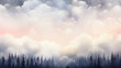 Abstract forest landscape in pastel clouds, background postcard in watercolor style
