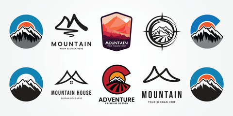 set bundle mountain logo icon design vector illustration template