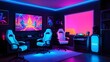 Gaming Room Wonderland Neon Lightning Delight