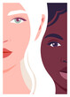 Portrait of a two young women. Faces of fashion models. Couple of LGBTQ. Vector flat illustration