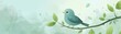 Little bird on branch, charming vector icon, digital, simple lines, light blue and green hues