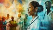 A composite image showing healthcare workers in various settings from hospitals to community centers all united by their commitment to care and help.