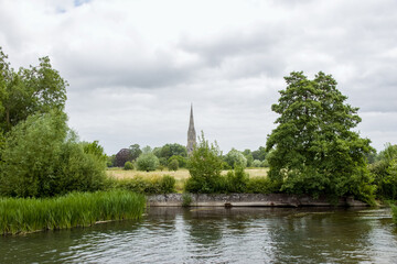 Wall Mural - view of Salisbury Cathedral across the River Avon Wiltshire England	