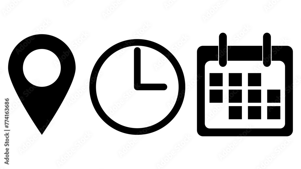 location pin, pointer, direction fill icon, time, clock line icon ...