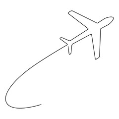 Wall Mural - flying airplane continuous line drawing. travel concept symbol. vector illustration isolated on whit