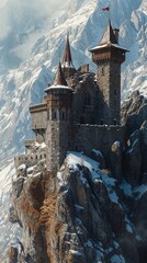 Wall Mural - Castle on top of a snowy mountain