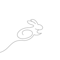 Wall Mural - Bunny rabbit in continuous line art drawing style. Hare animal black linear design isolated on white background. Vector illustration