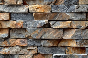 Close-up image of detailed stone cladding with a range of warm hues and intricate textures