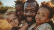 black african father hugging kids smile , happy multiracial family  unity and love in diversity
