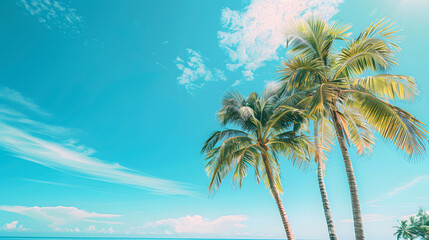 Wall Mural - Palm trees and the bright blue sky as the background