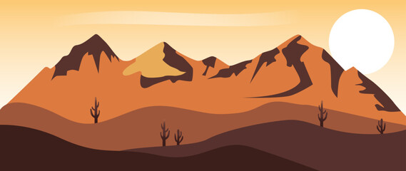 Wall Mural - Vector illustration. Wonderful mountainous nature. Travel concepts. Beautiful view of mountains and forests. Perfect picture for your screensaver, cover, card and more.