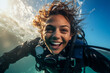 AI generated picture photo of happy scuba diver looking at camera at beach on sunny summer day