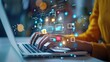 © Татьяна Макарова - Person using laptop with digital icons for analytics and automation floating above the keyboard