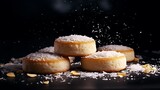 Fototapeta Desenie - Ai generated delicious round sponge with icing sugar sprinkled. 