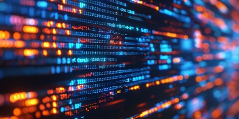 Abstract binary code background, concept of digital technology, data cybersecurity, programming and hacker attacks