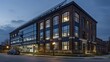 A historic building retrofitted with transparent solar window panels, blending the old with the new in renewable energy solutions, the facade gently lit by the soft, reflective light of an overcast da