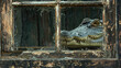 A crocodile climbed into an old abandoned house